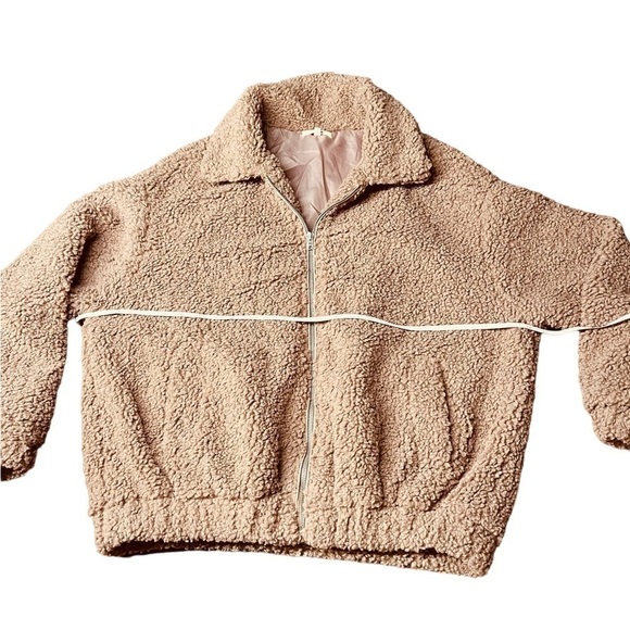 EASEL WOMENS OVERSIZED LIGHT MAUVE TEDDY ZIPPERED JACKET SIZE MEDIUM - Picture 9 of 11